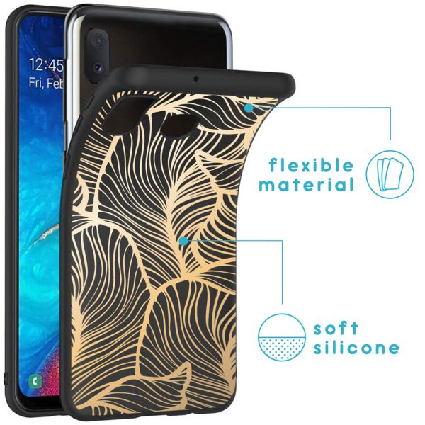 iMoshion Coque Design Samsung Galaxy A20e - Feuilles / Noir