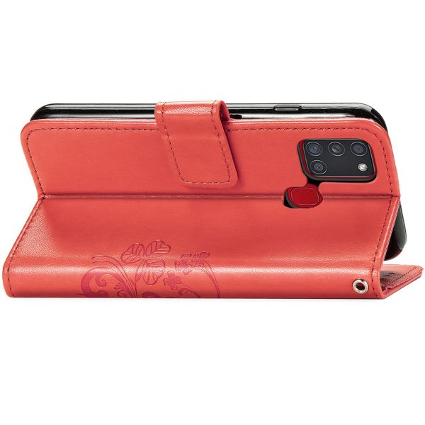 Etui de téléphone Fleurs de Trèfle Galaxy A21s - Rouge