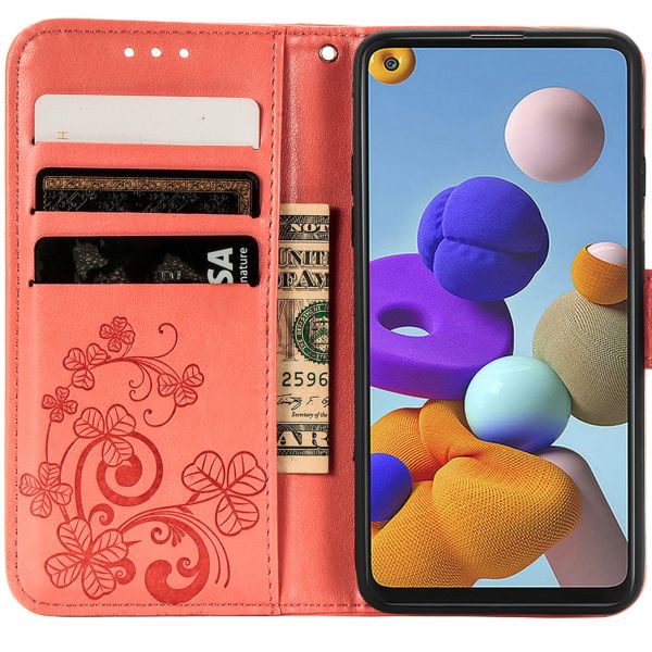 Etui de téléphone Fleurs de Trèfle Galaxy A21s - Orange