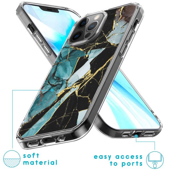 iMoshion Coque Design iPhone 12 (Pro) - Marbre - Bleu