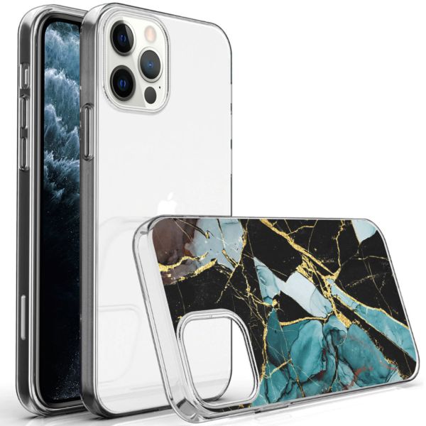 iMoshion Coque Design iPhone 12 (Pro) - Marbre - Bleu