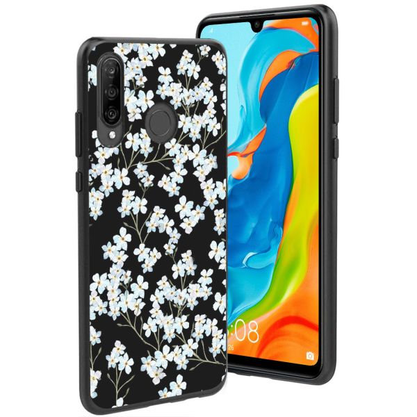 imoshion Coque Design Huawei P30 Lite - Fleur - Blanc / Noir