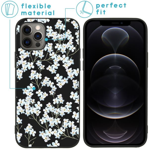 imoshion Coque Design iPhone 12 (Pro) - Fleur - Blanc / Noir