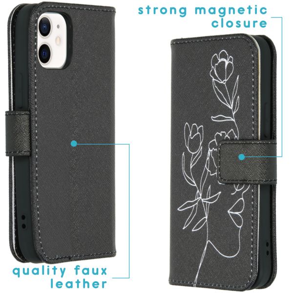 imoshion Coque silicone design iPhone 12 Mini - Woman Flower Black