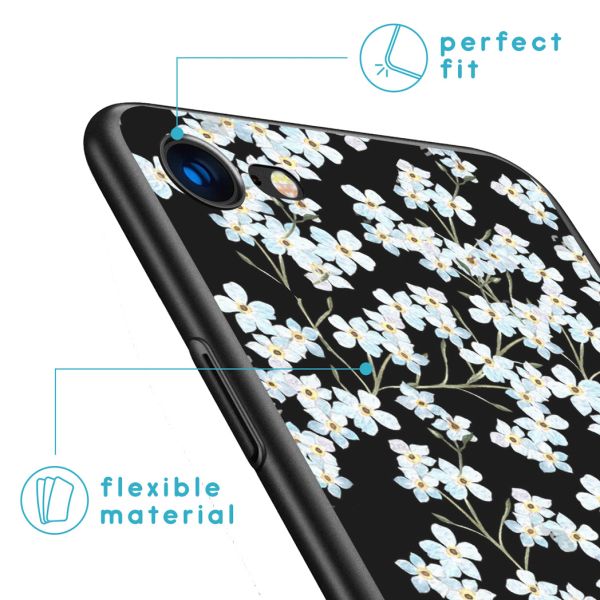 iMoshion Coque Design iPhone SE (2022 / 2020) / 8 / 7  - Fleur - Blanc /Noir