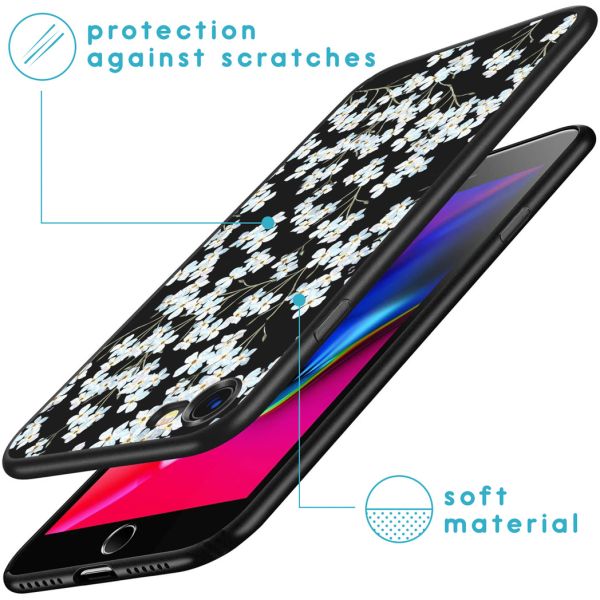 iMoshion Coque Design iPhone SE (2022 / 2020) / 8 / 7  - Fleur - Blanc /Noir