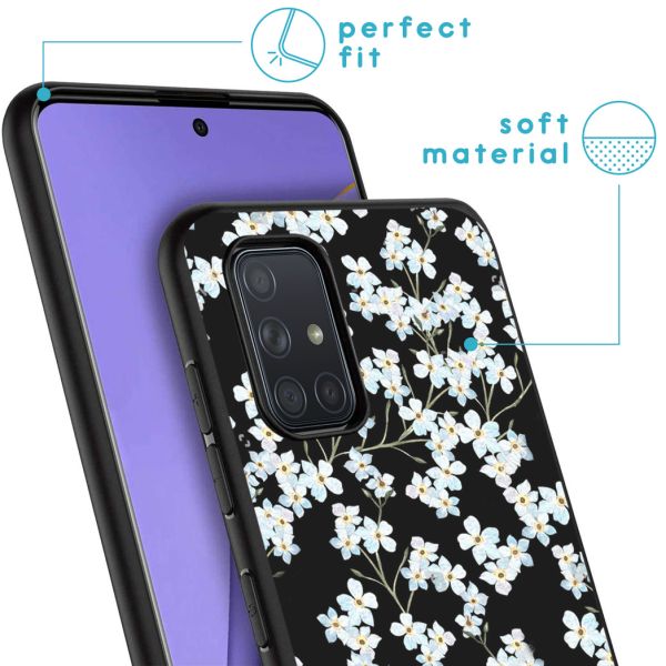 imoshion Coque Design Samsung Galaxy A71 - Fleur - Blanc / Noir