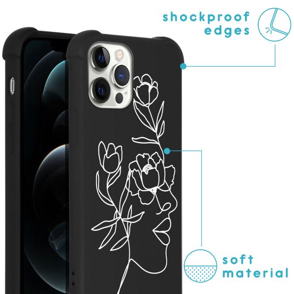 imoshion Coque Design avec cordon iPhone 12 (Pro) - Woman Flower Black