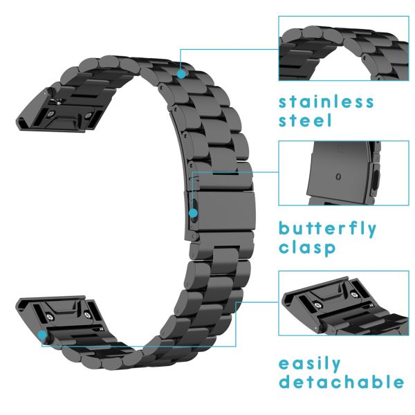 imoshion Bracelet QuickFit® Bracelet à maillons en acier - Connexion Garmin Watch 22 mm - Noir