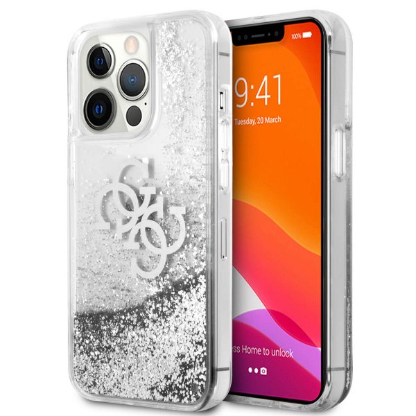 Guess Coque 4G Logo Liquid Glitter iPhone 13 Pro - Silver