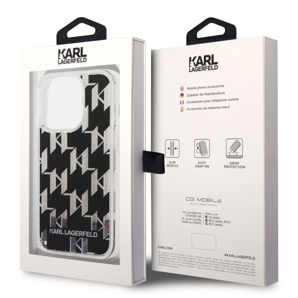 Karl Lagerfeld Coque arrière Liquid Glitter Monogram iPhone 14 Pro - Noir