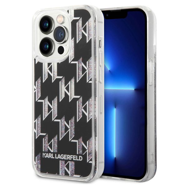 Karl Lagerfeld Coque arrière Liquid Glitter Monogram iPhone 14 Pro - Noir