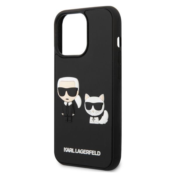 Karl Lagerfeld Coque rigide en caoutchouc 3D Karl & Choupette iPhone 14 Pro - Noir