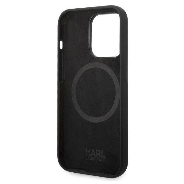 Karl Lagerfeld Coque arrière Karl's Head Liquid Silicone MagSafe iPhone 14 Pro - Noir