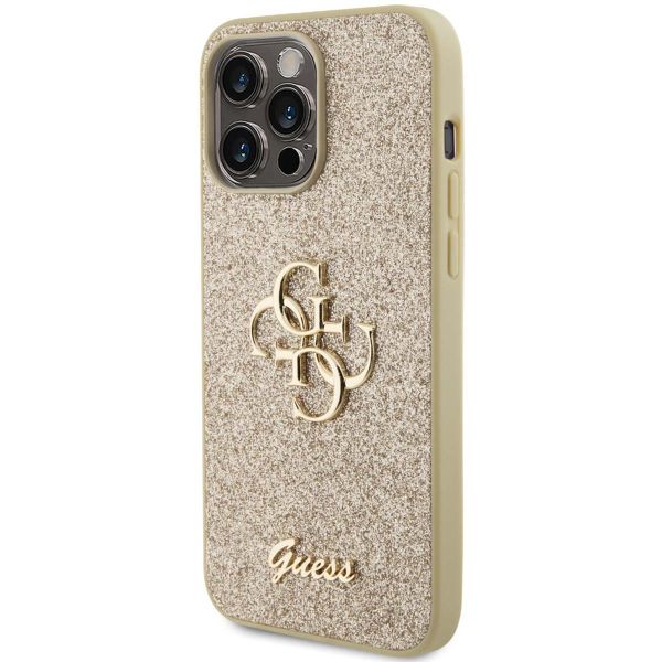Guess Coque 4G Metal Logo Glitter Backcover iPhone 15 Pro Max - Dorée