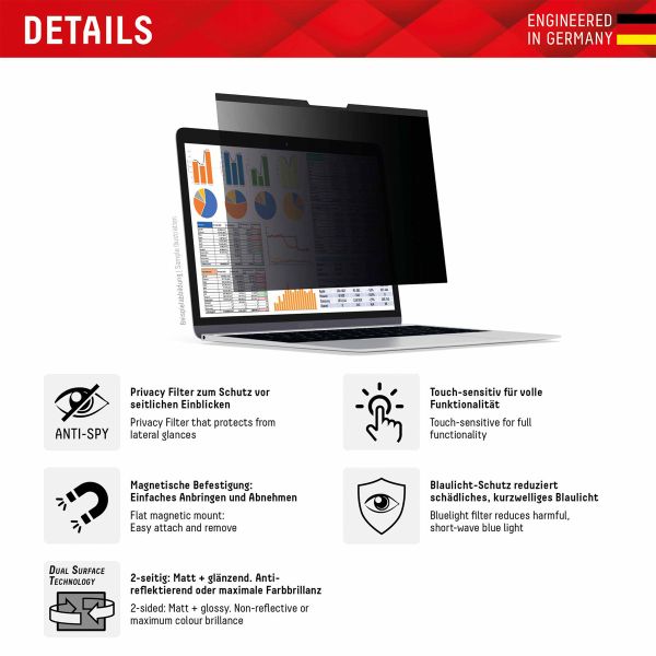 Displex Protection d'écran magnetique Privacy Safe MacBook Air 13.3 pouces / Pro 13.3 pouces - A1932 / A2179 / A2337 / A1466 / A1706 / A1708 / A1989 / A1502