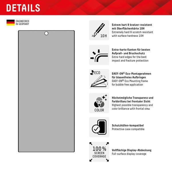 Displex Protection d'écran en verre trempé Privacy Samsung Galaxy S24 Ultra