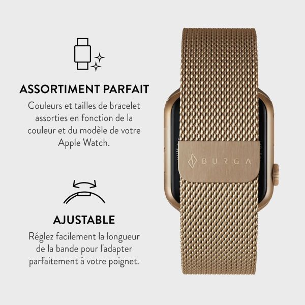 Burga Bracelet milanais Apple Watch Series 1-10 / SE / Ultra (2) - 42/44/45/46/49 mm - Dorée