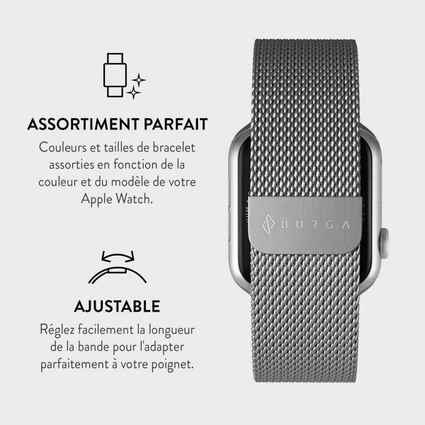 Burga Bracelet milanais Apple Watch Series 1-10 / SE / Ultra (2) - 42/44/45/46/49 mm - Argent