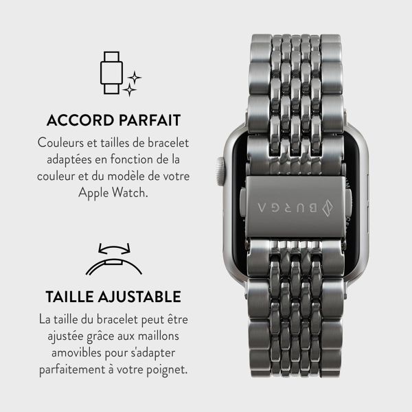 Burga Bracelet en acier Apple Watch Series 1-10 / SE / Ultra (2) - 42/44/45/46/49 mm - Chic Royal - Argent