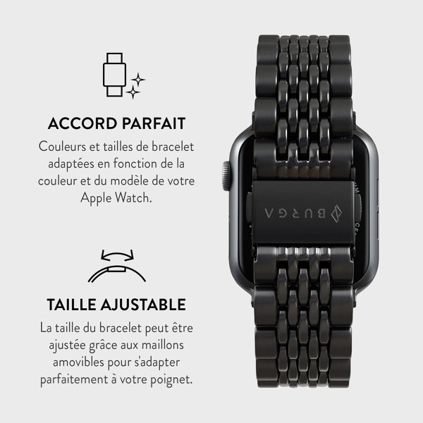 Burga Bracelet en acier Apple Watch Series 1-10 / SE / Ultra (2) - 42/44/45/46/49 mm - Chic Royal - Noir