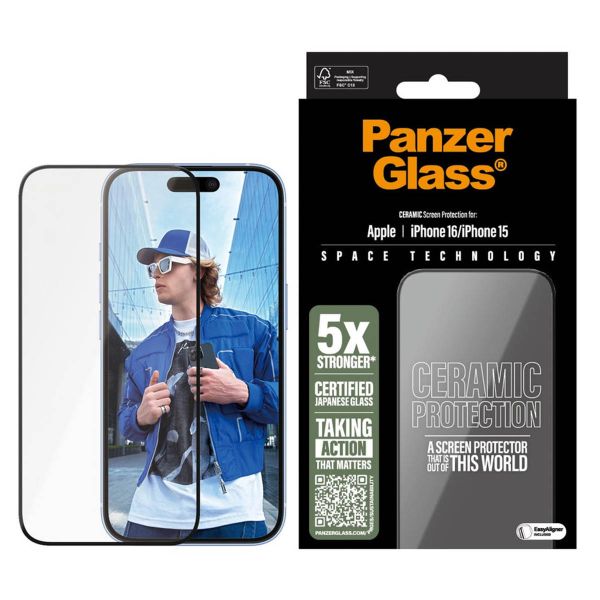 PanzerGlass Protecteur d'écran en céramique avec applicateur iPhone 16