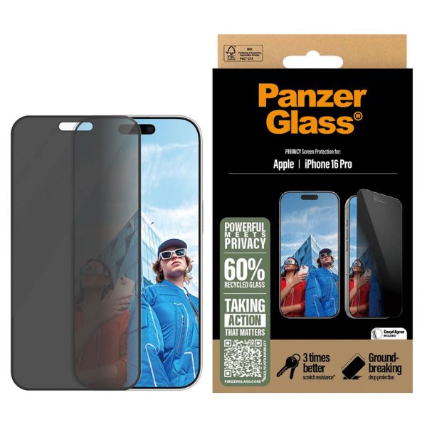 PanzerGlass ﻿Protection d'écran Privacy Ultra-Wide Fit Anti-bactérienne avec applicateur iPhone 16 Pro