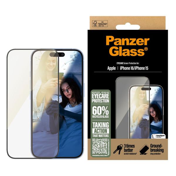 PanzerGlass Protection d'écran EyeCare Ultra-Wide Fit Anti avec applicateur iPhone 16