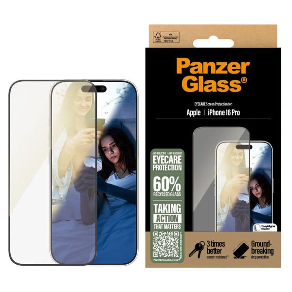 PanzerGlass Protection d'écran EyeCare Ultra-Wide Fit Anti avec applicateur iPhone 16 Pro