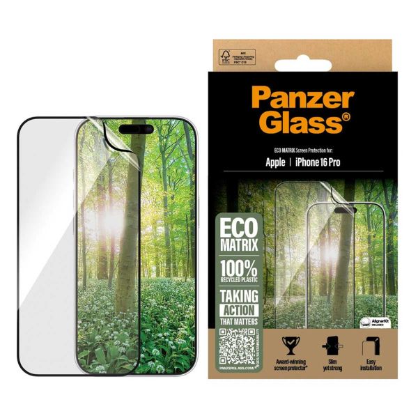 PanzerGlass Protection d'écran Matrix Recycled Ultra-Wide Fit Anti-bactérienne avec applicateur iPhone 16 Pro