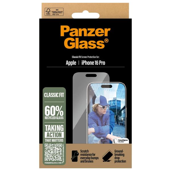 PanzerGlass Protection d'écran en verre trempé Anti-bactériesr iPhone 16 Pro