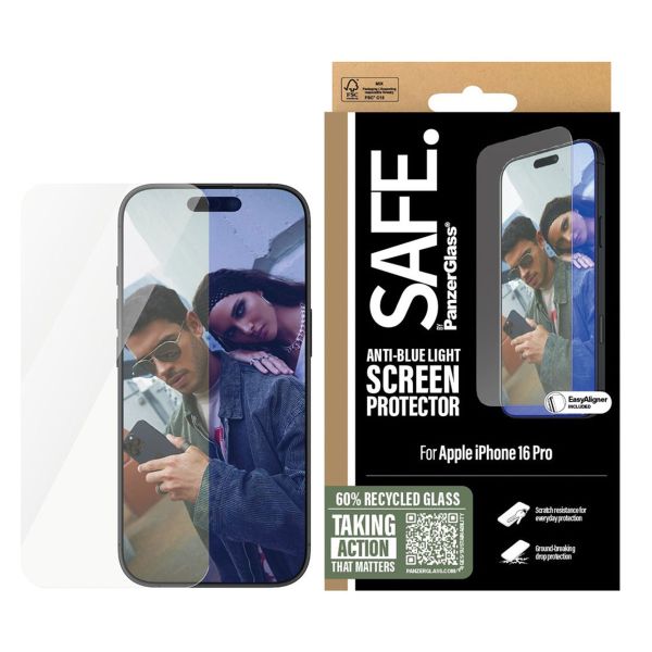 PanzerGlass SAFE ﻿Protection d'écran EyeCare Ultra-Wide Fit Anti avec applicateur iPhone 16 Pro