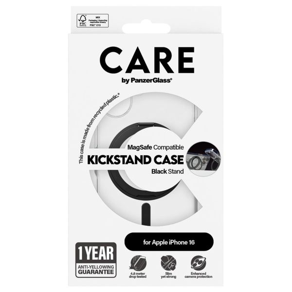 PanzerGlass Coque CARE Kickstand MagSafe iPhone 16 - Noir