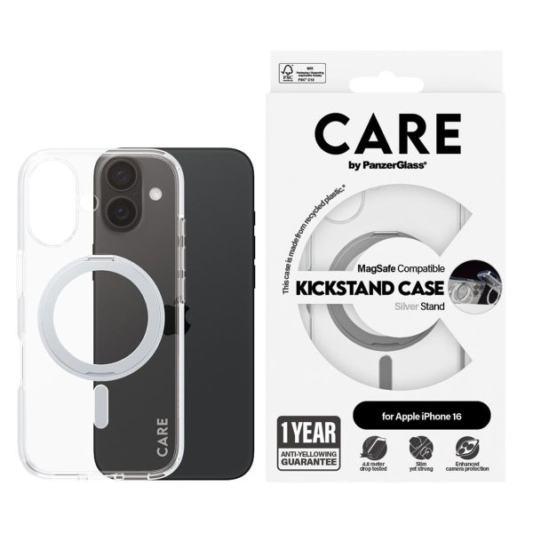 PanzerGlass Coque CARE Kickstand MagSafe iPhone 16 - Argent