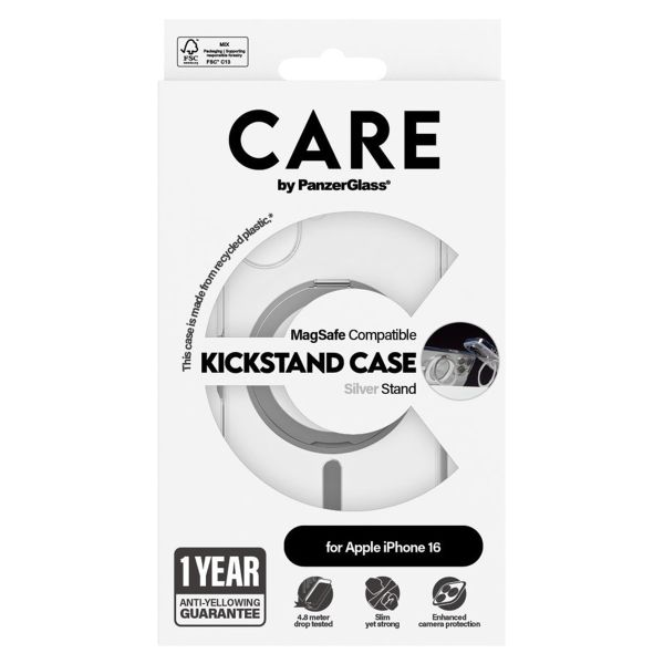 PanzerGlass Coque CARE Kickstand MagSafe iPhone 16 - Argent