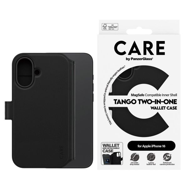 PanzerGlass Étui de téléphone portefeuille CARE Tango 2-en-1 avec MagSafe iPhone 16 - Noir