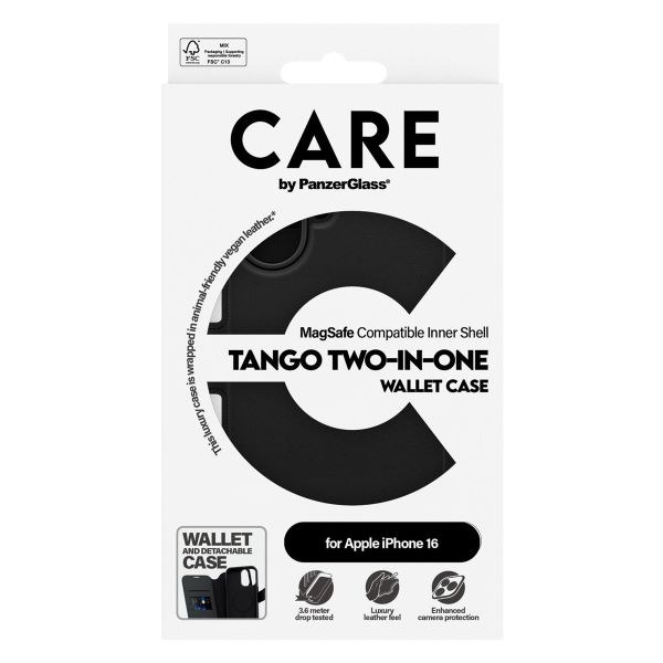 PanzerGlass Étui de téléphone portefeuille CARE Tango 2-en-1 avec MagSafe iPhone 16 - Noir