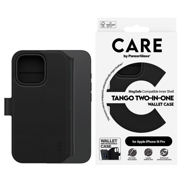 PanzerGlass Étui de téléphone portefeuille CARE Tango 2-en-1 avec MagSafe iPhone 16 Pro - Noir