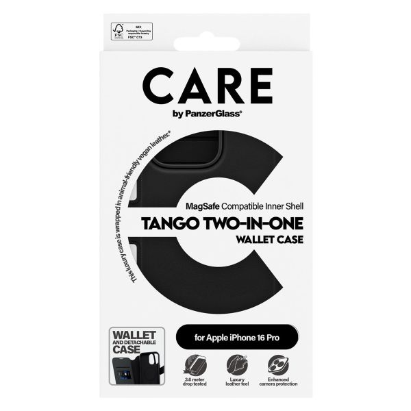 PanzerGlass Étui de téléphone portefeuille CARE Tango 2-en-1 avec MagSafe iPhone 16 Pro - Noir