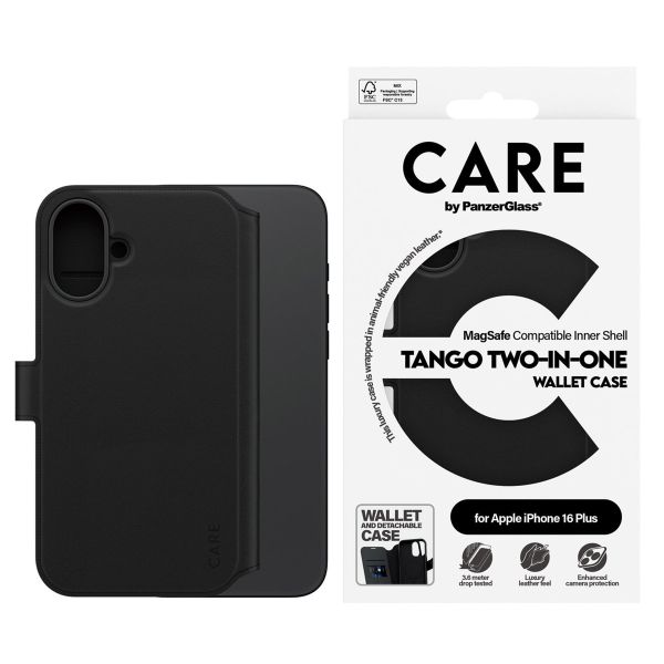 PanzerGlass Étui de téléphone portefeuille CARE Tango 2-en-1 avec MagSafe iPhone 16 Plus - Noir