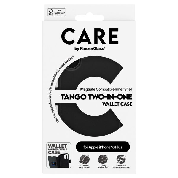 PanzerGlass Étui de téléphone portefeuille CARE Tango 2-en-1 avec MagSafe iPhone 16 Plus - Noir