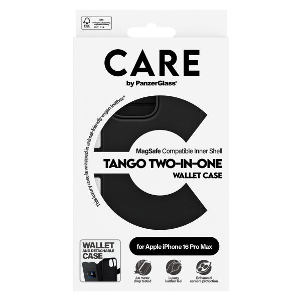 PanzerGlass Étui de téléphone portefeuille CARE Tango 2-en-1 avec MagSafe iPhone 16 Pro Max - Noir