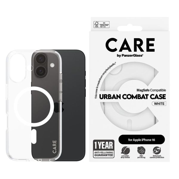 PanzerGlass Coque CARE Urban Combat MagSafe iPhone 16 - Transparent / Blanc