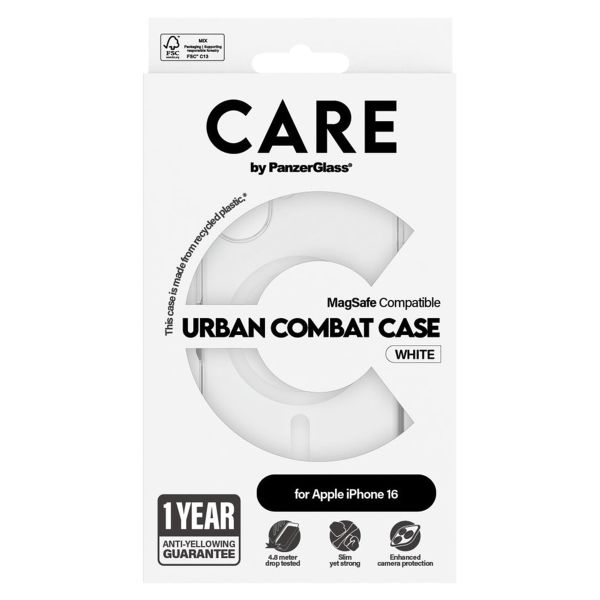 PanzerGlass Coque CARE Urban Combat MagSafe iPhone 16 - Transparent / Blanc