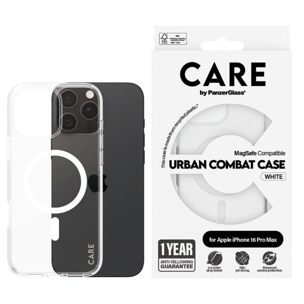 PanzerGlass Coque CARE Urban Combat MagSafe iPhone 16 Pro Max - Transparent / Blanc