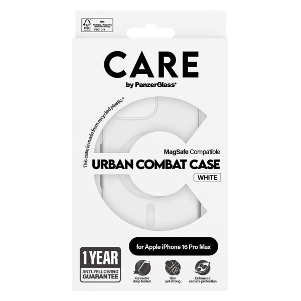 PanzerGlass Coque CARE Urban Combat MagSafe iPhone 16 Pro Max - Transparent / Blanc