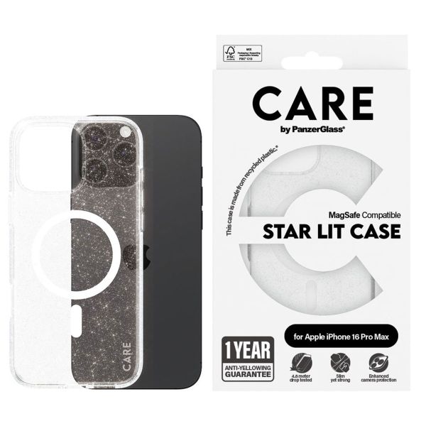 PanzerGlass Coque CARE Star Lit avec MagSafe iPhone 16 Pro Max - Blanc