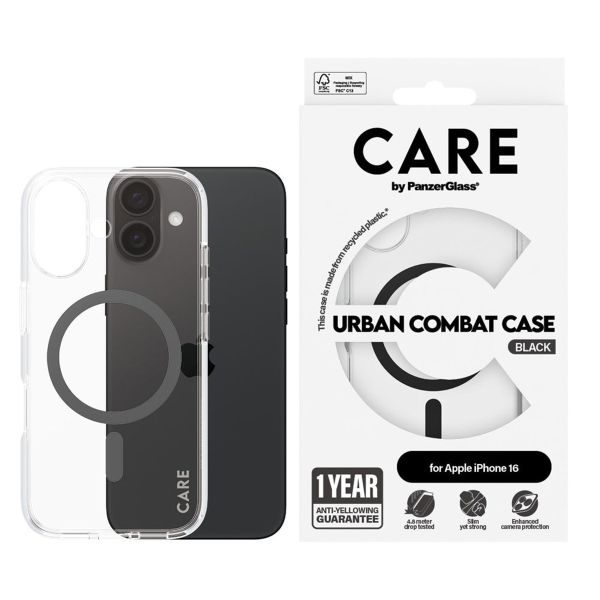 PanzerGlass Coque CARE Urban Combat MagSafe iPhone 16 - Transparent / Noir