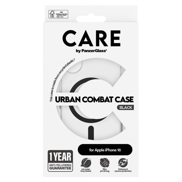 PanzerGlass Coque CARE Urban Combat MagSafe iPhone 16 - Transparent / Noir