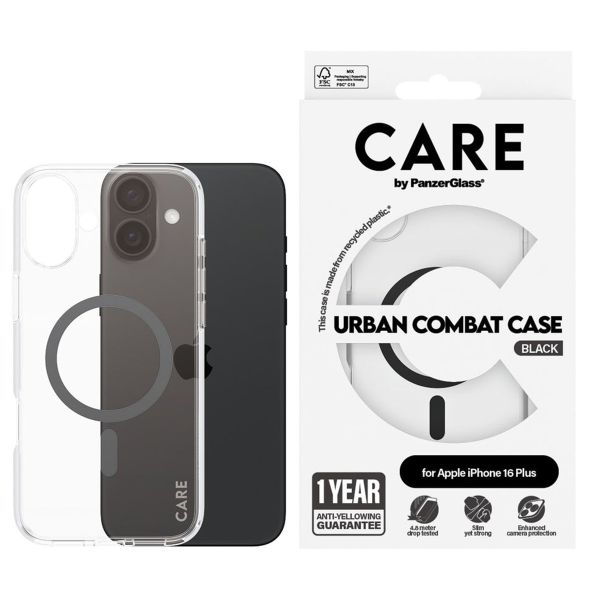 PanzerGlass Coque CARE Urban Combat MagSafe iPhone 16 Plus - Transparent / Noir